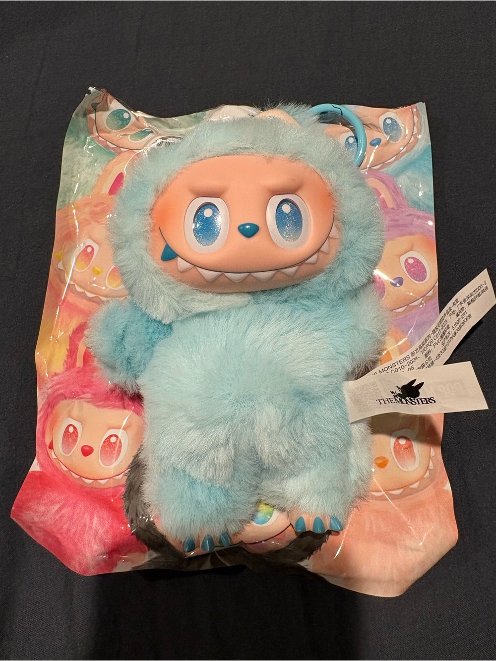 The Monsters Co. Blue Fuzzy Monster Plush Keychain - Collectible Charm